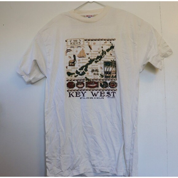 Vintage Key West Florida T Shirt‎ Mens Sz L Single Stitch Basix White USA Keys - Picture 1 of 7